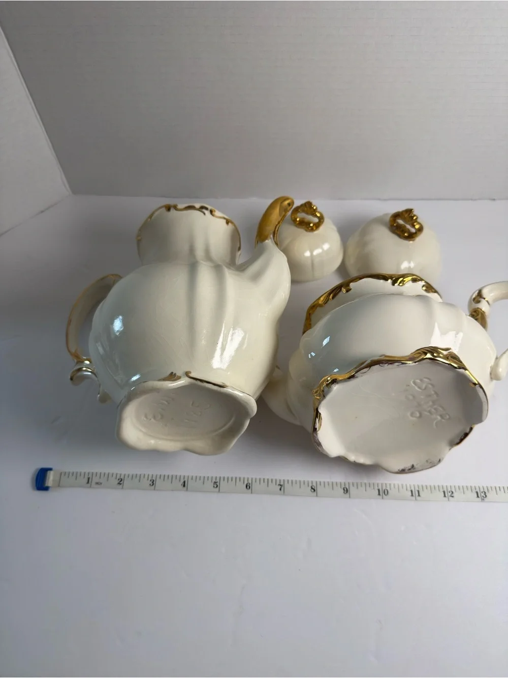 Elegant Cream and Gold Porcelain Set - Decorative Teapot and Coffee Pot vintage